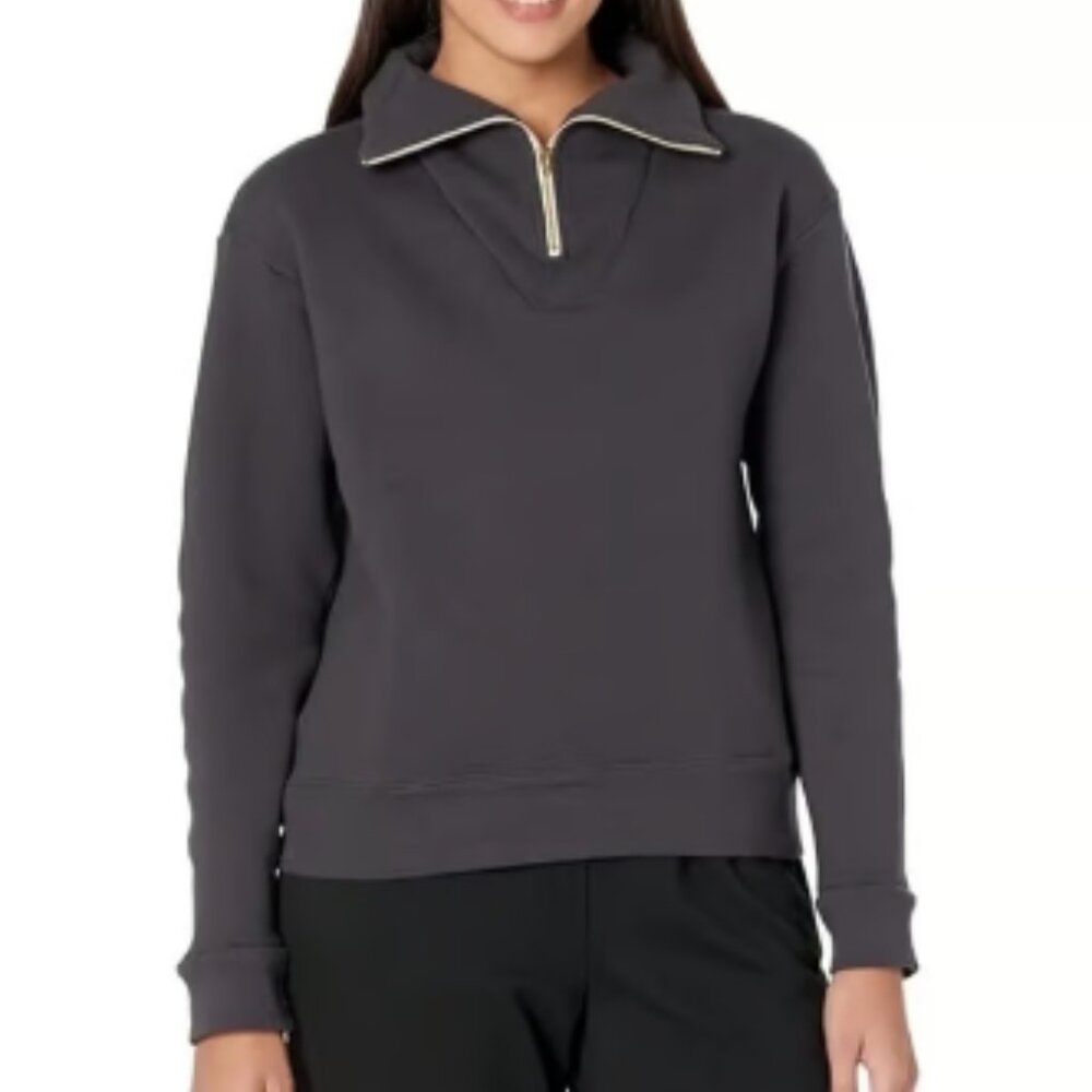 MONROW Vintage-Look 1/4 Zip Sweatshirt Top Women's Size L